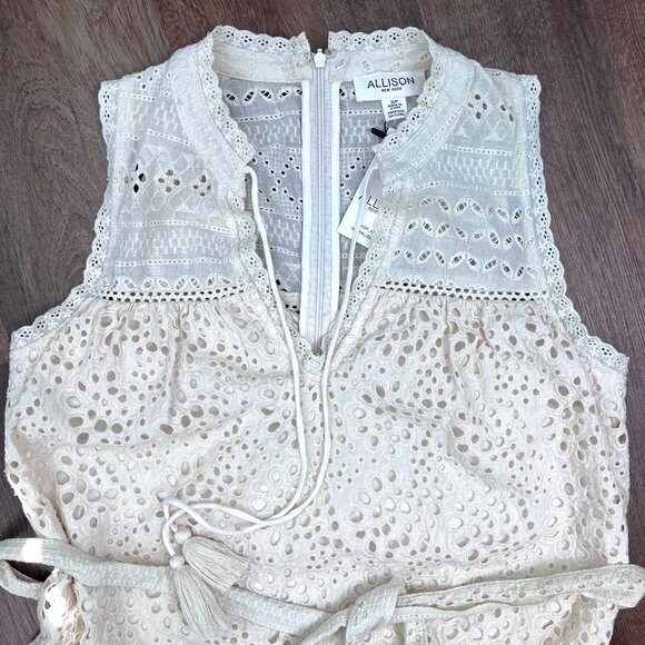 Allison Estelle Cream Eyelet Maxi Dress Small Cotton NWT Belted Boho Embroidered - Picture 12 of 14